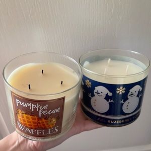 Bath & Body Works 3 Wick Candles - Blueberry Sugar & Pumpkin Pecan Waffle Scents